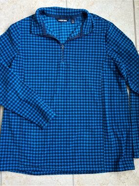 Lands End Fleece Quarter Zip, Houndstooth Blue Boys Large 14/16 Pullover